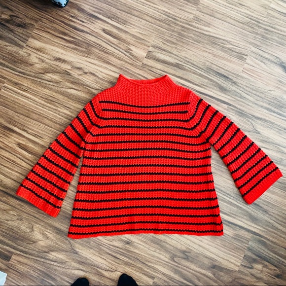 New Direction Red &  Black Stripe Mock Neck Knit Flare Sweater Size L - Picture 7 of 11